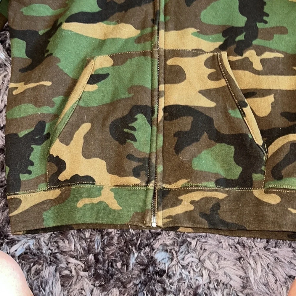 Vans Boys zippered Hoodie Sweatshirt Green Brown Camo. Pockets Long Sleeve